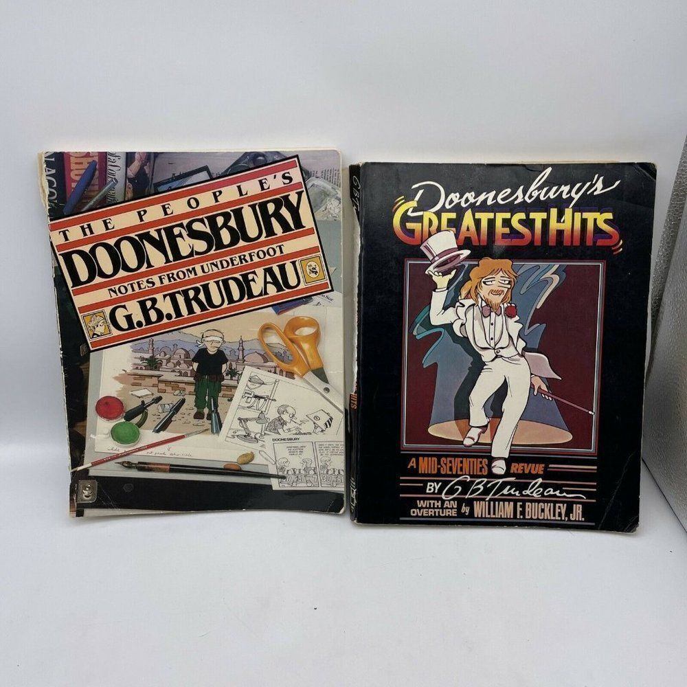 2 Vintage Doonesbury Books GB Trudeau Comics Paperback Books Covers Damaged